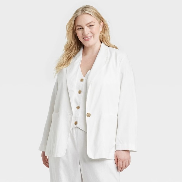 A New Day White Linen Blend Spring Blazer - Picture 1 of 2